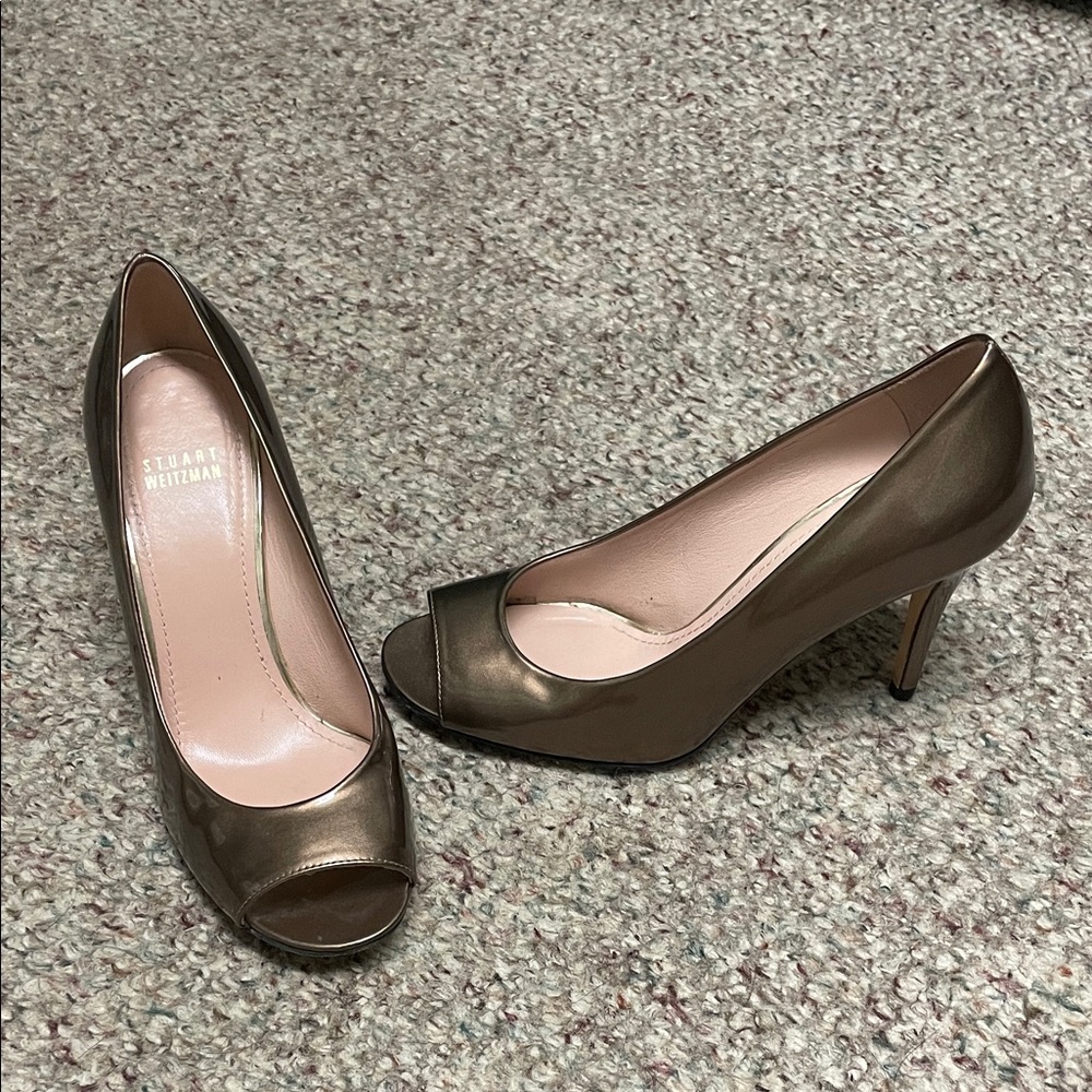 Stuart Weitzman Metallic Peep Toe Heels